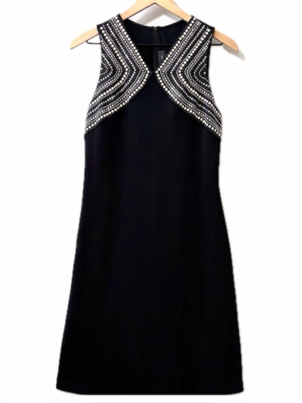 St. John Black Knit Cocktail Dress Sleeveless Beaded Embellished Sheath